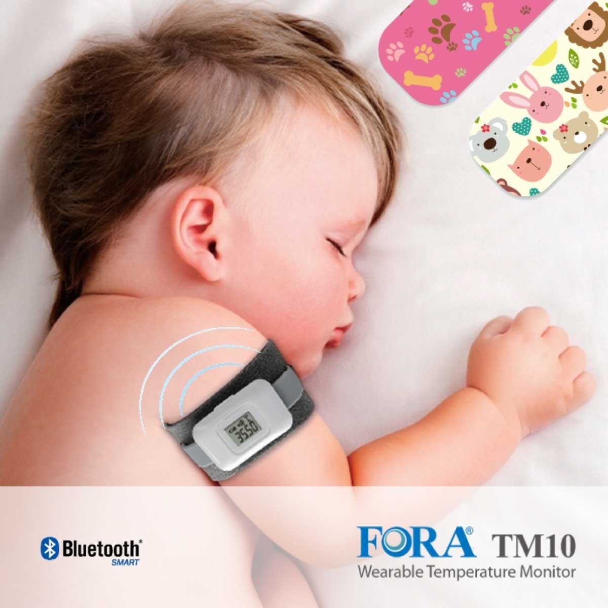 FORA TM10 Wearable Baby Thermometer with Bluetooth connectivity. Transfer  data to iFORA BM smartphone app. Get trends and customize alarms…
