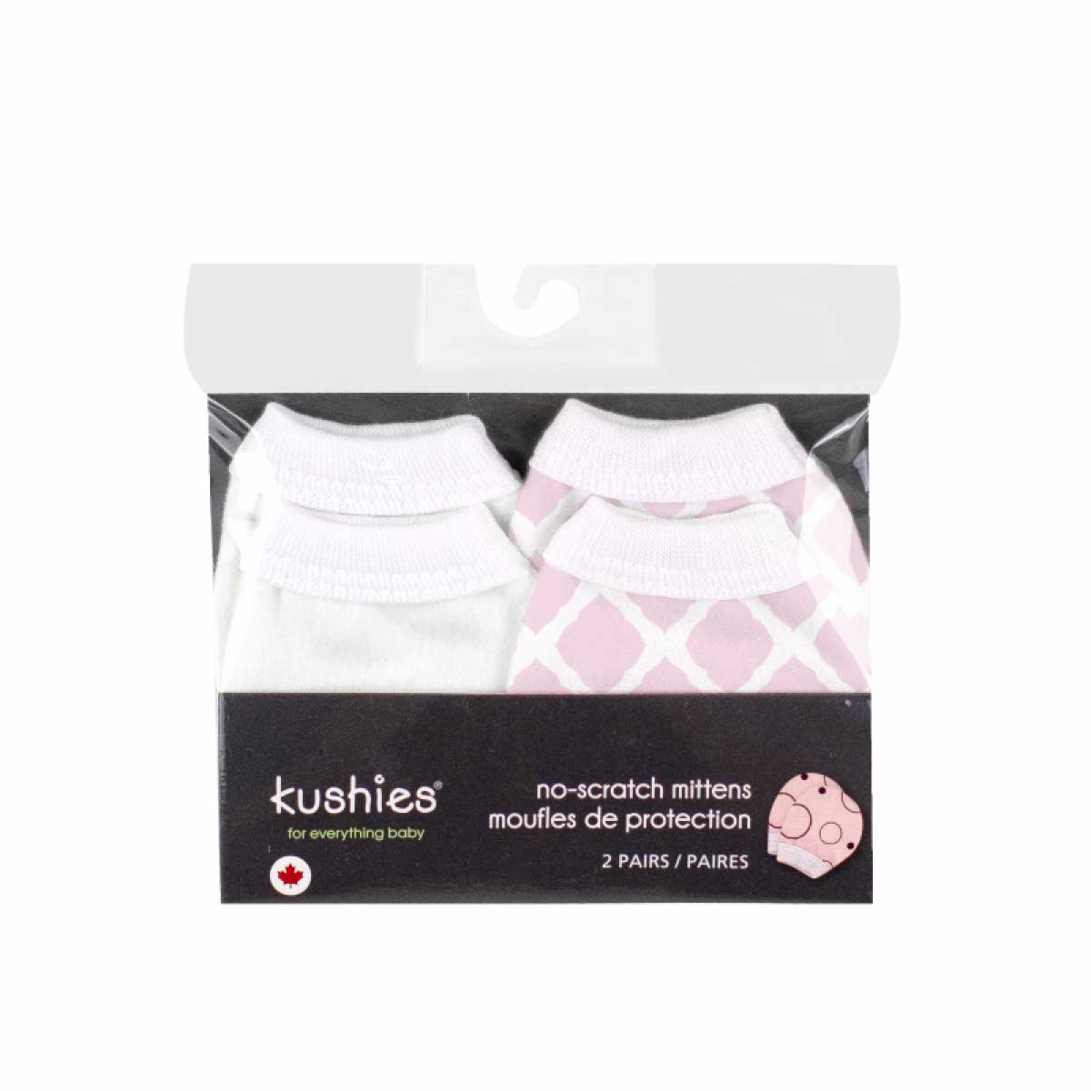 KUSHIES 純棉初生嬰兒防抓手套 2對裝 粉紅格子