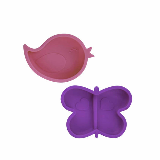 KUSHIES 矽膠雙色吸盤迷你碗2件裝 小鳥和蝴蝶