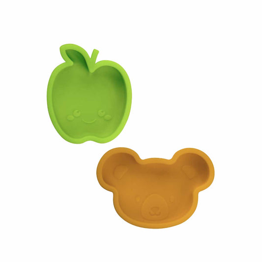 KUSHIES 矽膠雙色吸盤迷你碗2件裝 蘋果和小熊