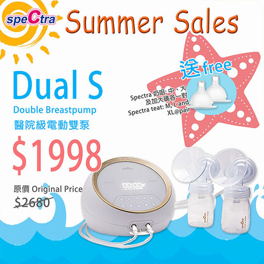 Summer Sales: SPECTRA Dual S Hospital Grade Electric Double Breast Pump with Dual Motors Gift Set with FREE Silicone Teats M, L and XL (1 pair for each size)